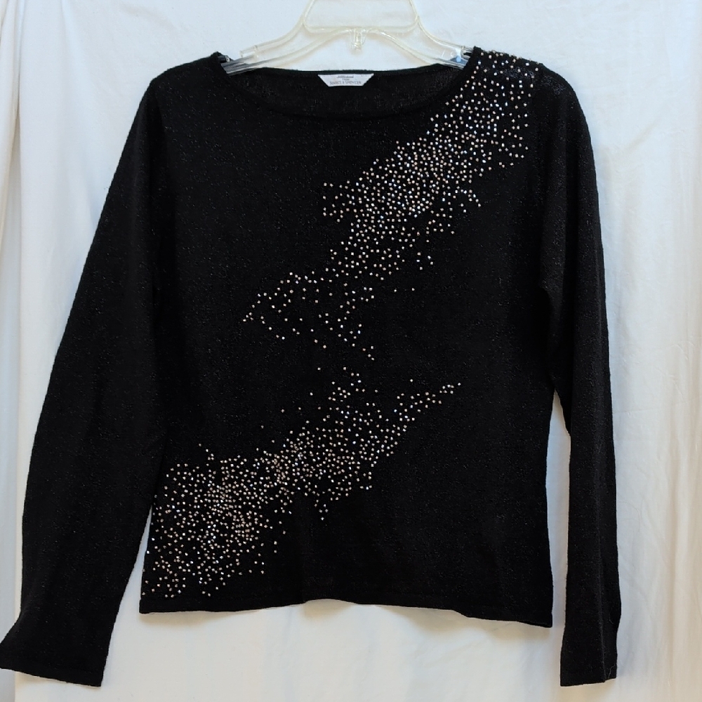 M&S black evening sweater with clear sparkling bead accent (UK14=US10)